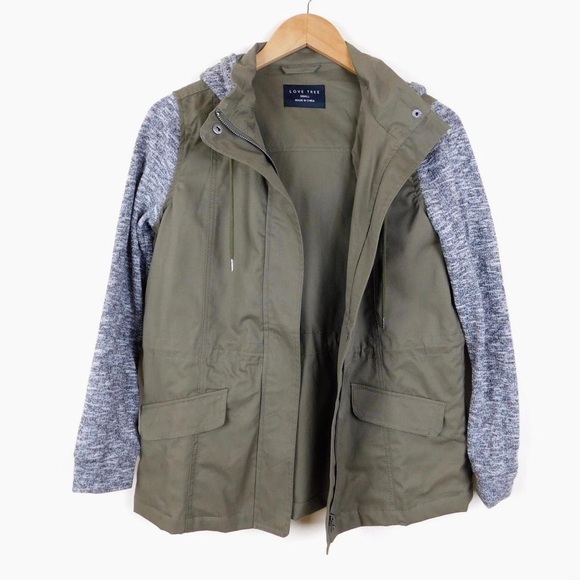 Olive hoodie grey trim jacket - Picture 5 of 8